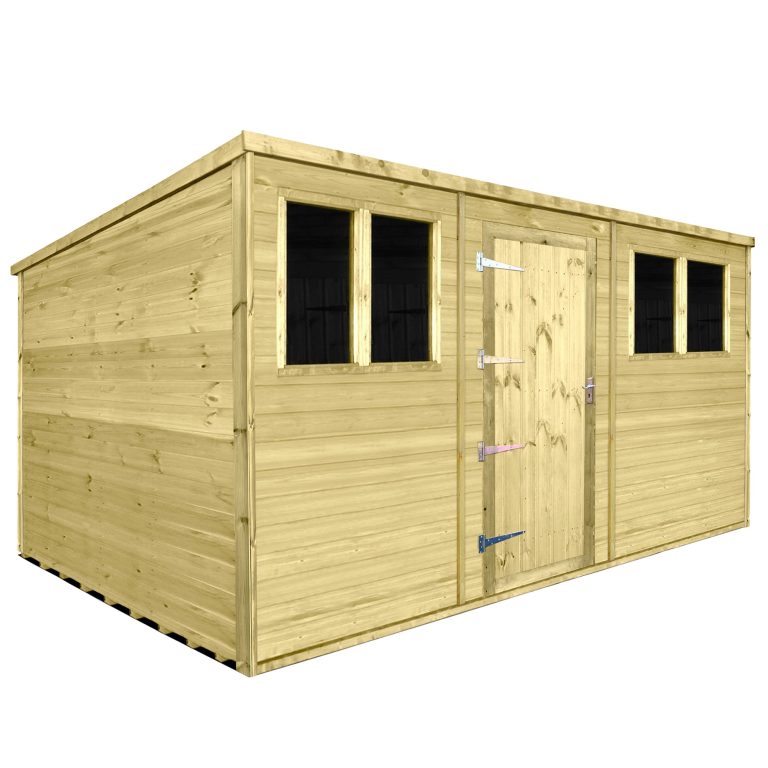 Large 16x10 pent shed in tanalised timber with a central door